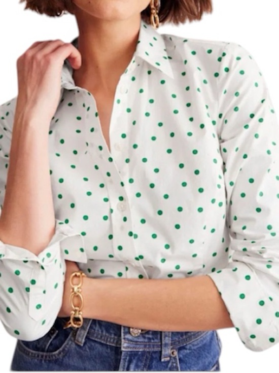 Boden Tops - Boden Sienna Shirt Green Polka Dot Cotton Button Front Blouse 14
